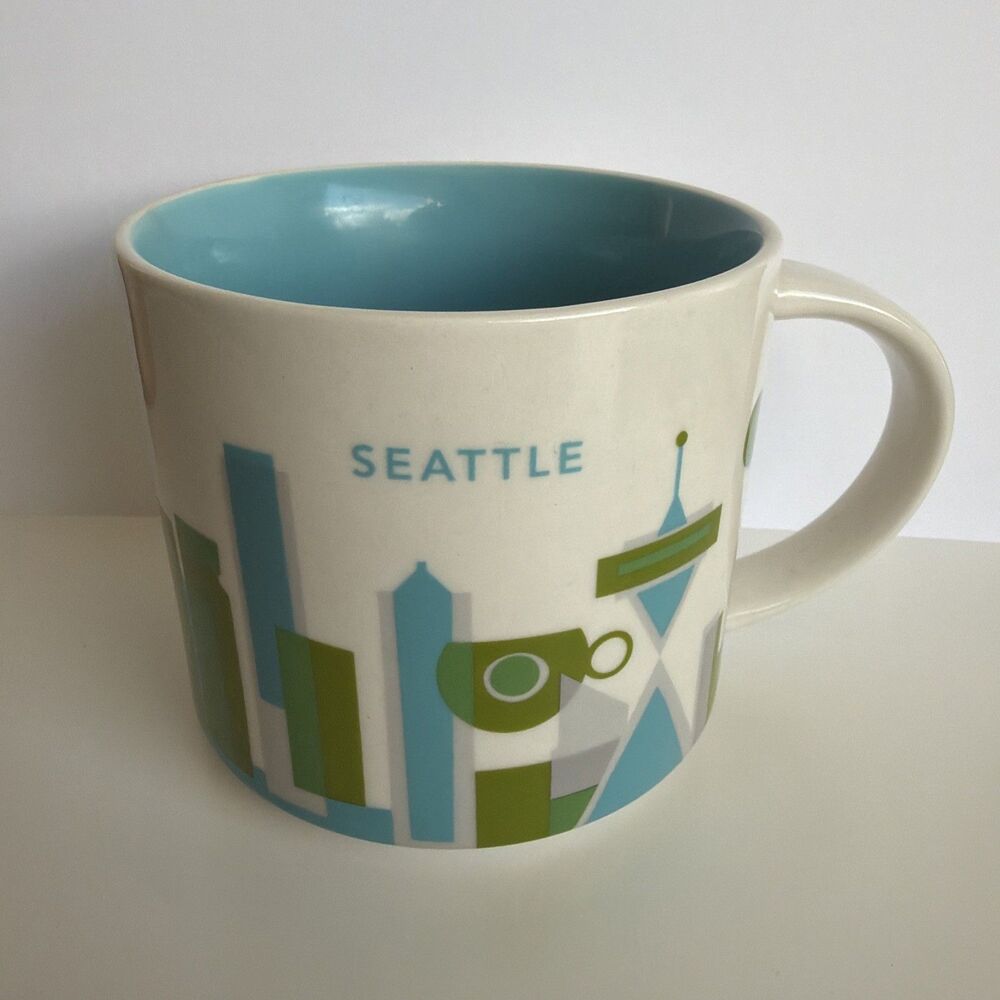 Starbucks Seattle “You Are Here” 2015 Coffee Mug Blue Green MidCenturyModern